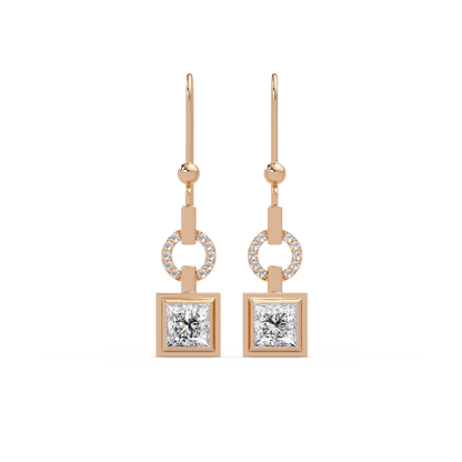 Princess Cut Lab Grown Diamond Circular Drop Earrings - HIGHCARAT DIAMONDS