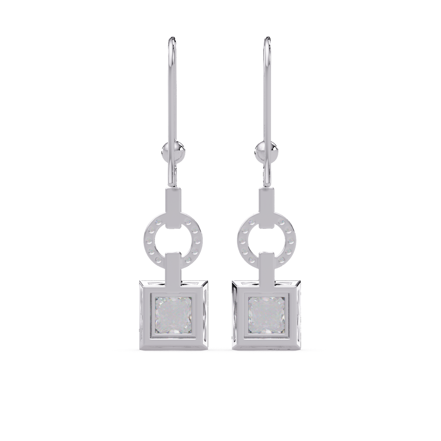 Princess Cut Lab Grown Diamond Circular Drop Earrings - HIGHCARAT DIAMONDS