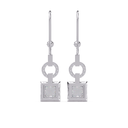 Princess Cut Lab Grown Diamond Circular Drop Earrings - HIGHCARAT DIAMONDS