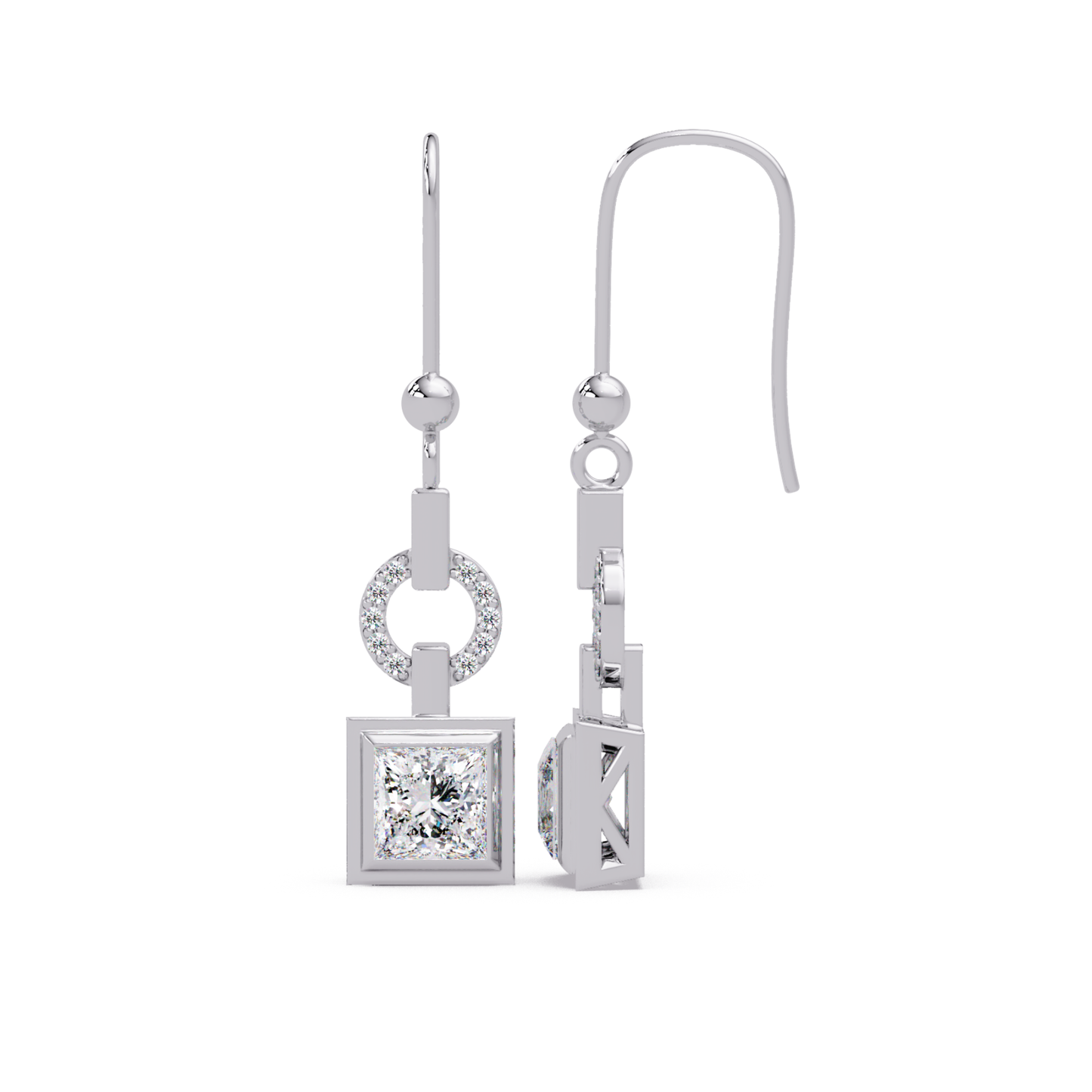 Princess Cut Lab Grown Diamond Circular Drop Earrings - HIGHCARAT DIAMONDS