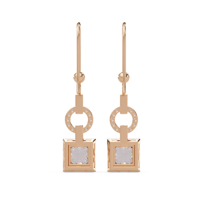 Princess Cut Lab Grown Diamond Circular Drop Earrings - HIGHCARAT DIAMONDS