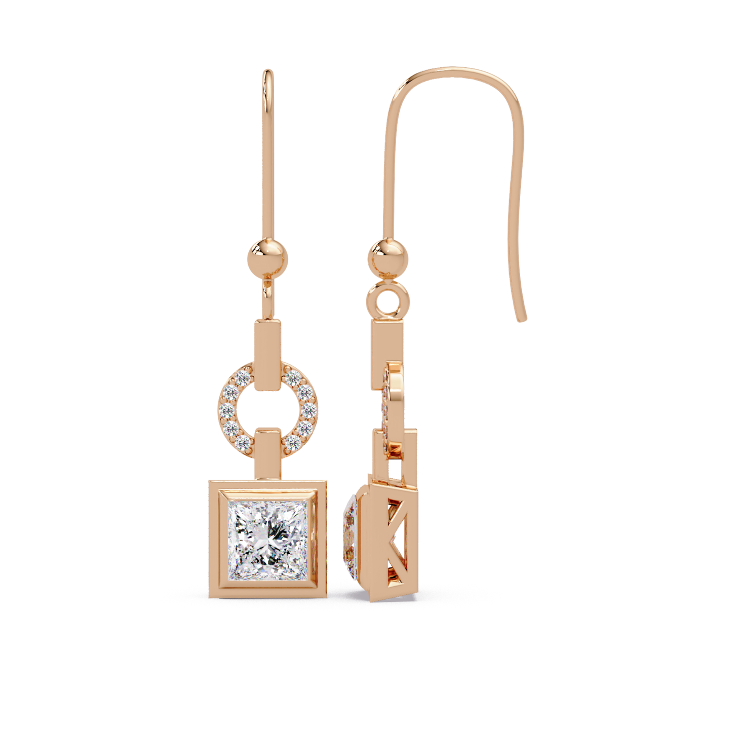 Princess Cut Lab Grown Diamond Circular Drop Earrings - HIGHCARAT DIAMONDS