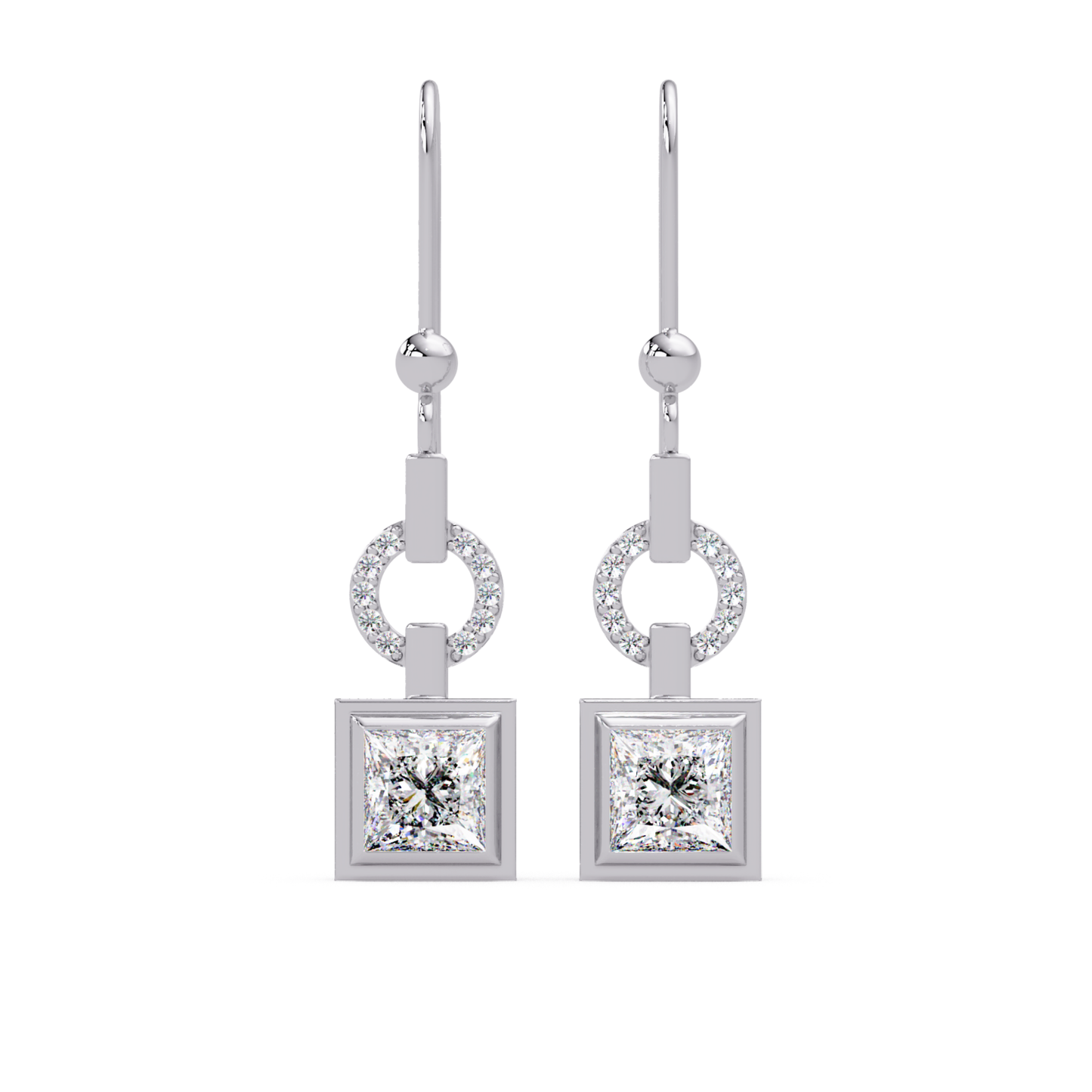 Princess Cut Lab Grown Diamond Circular Drop Earrings - HIGHCARAT DIAMONDS