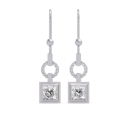 Princess Cut Lab Grown Diamond Circular Drop Earrings - HIGHCARAT DIAMONDS