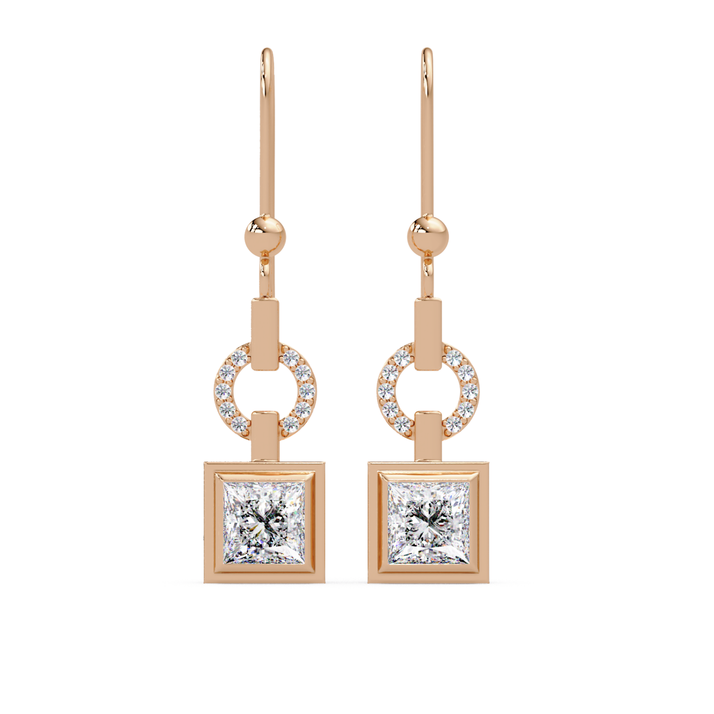 Princess Cut Lab Grown Diamond Circular Drop Earrings - HIGHCARAT DIAMONDS