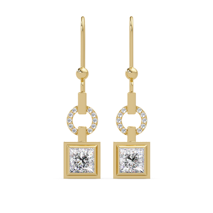 Princess Cut Lab Grown Diamond Circular Drop Earrings - HIGHCARAT DIAMONDS