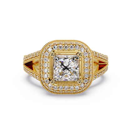 Princess Cut Lab Grown Diamond Double Halo Vintage Ring - HIGHCARAT DIAMONDS
