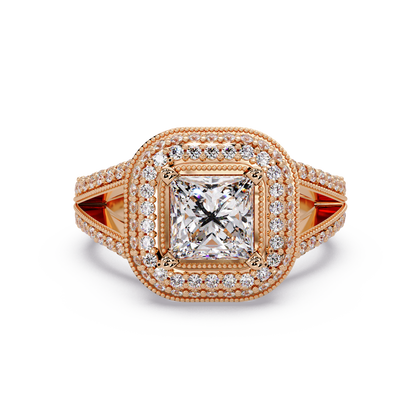 Princess Cut Lab Grown Diamond Double Halo Vintage Ring - HIGHCARAT DIAMONDS