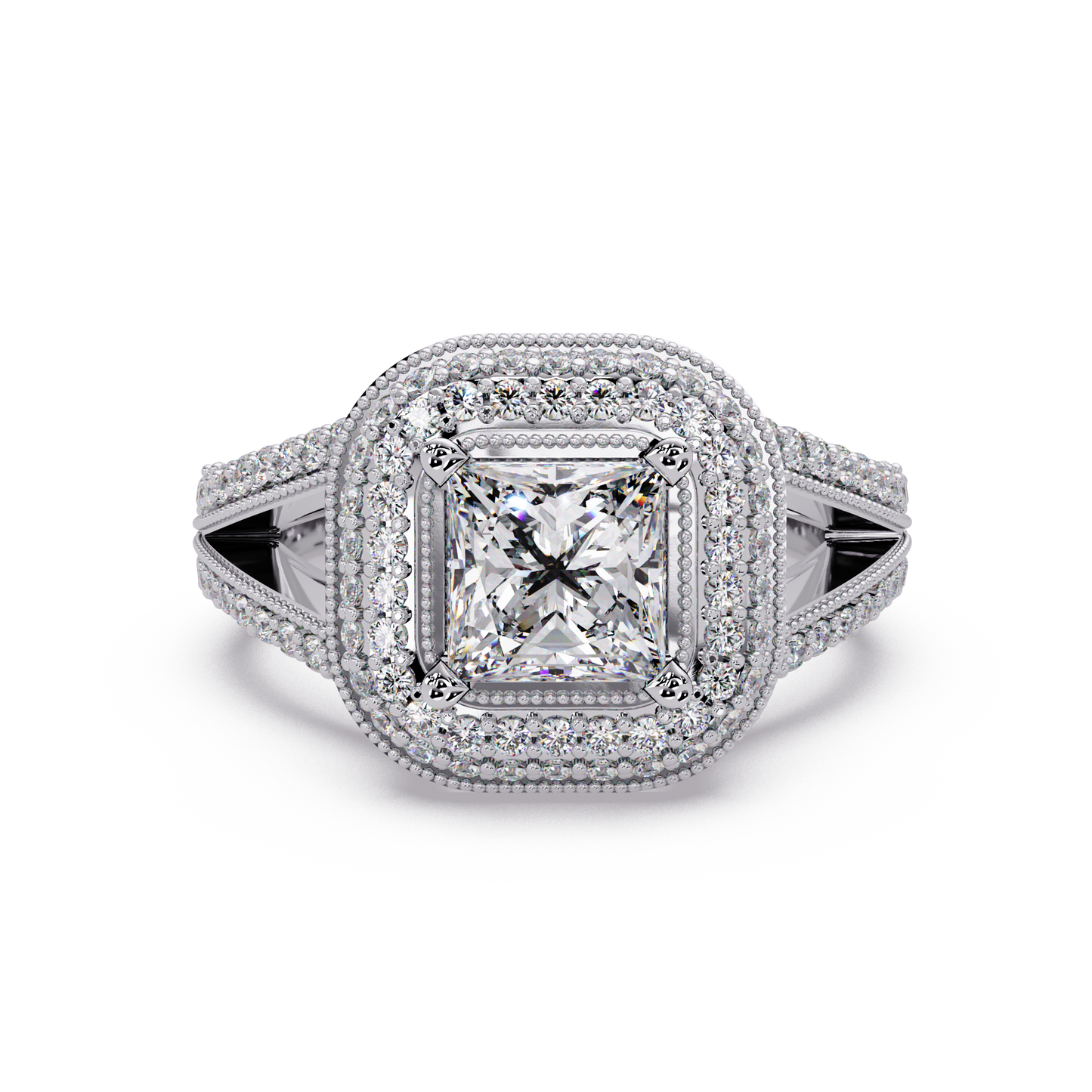 Princess Cut Lab Grown Diamond Double Halo Vintage Ring - HIGHCARAT DIAMONDS