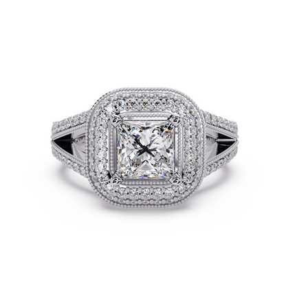 Princess Cut Lab Grown Diamond Double Halo Vintage Ring - HIGHCARAT DIAMONDS