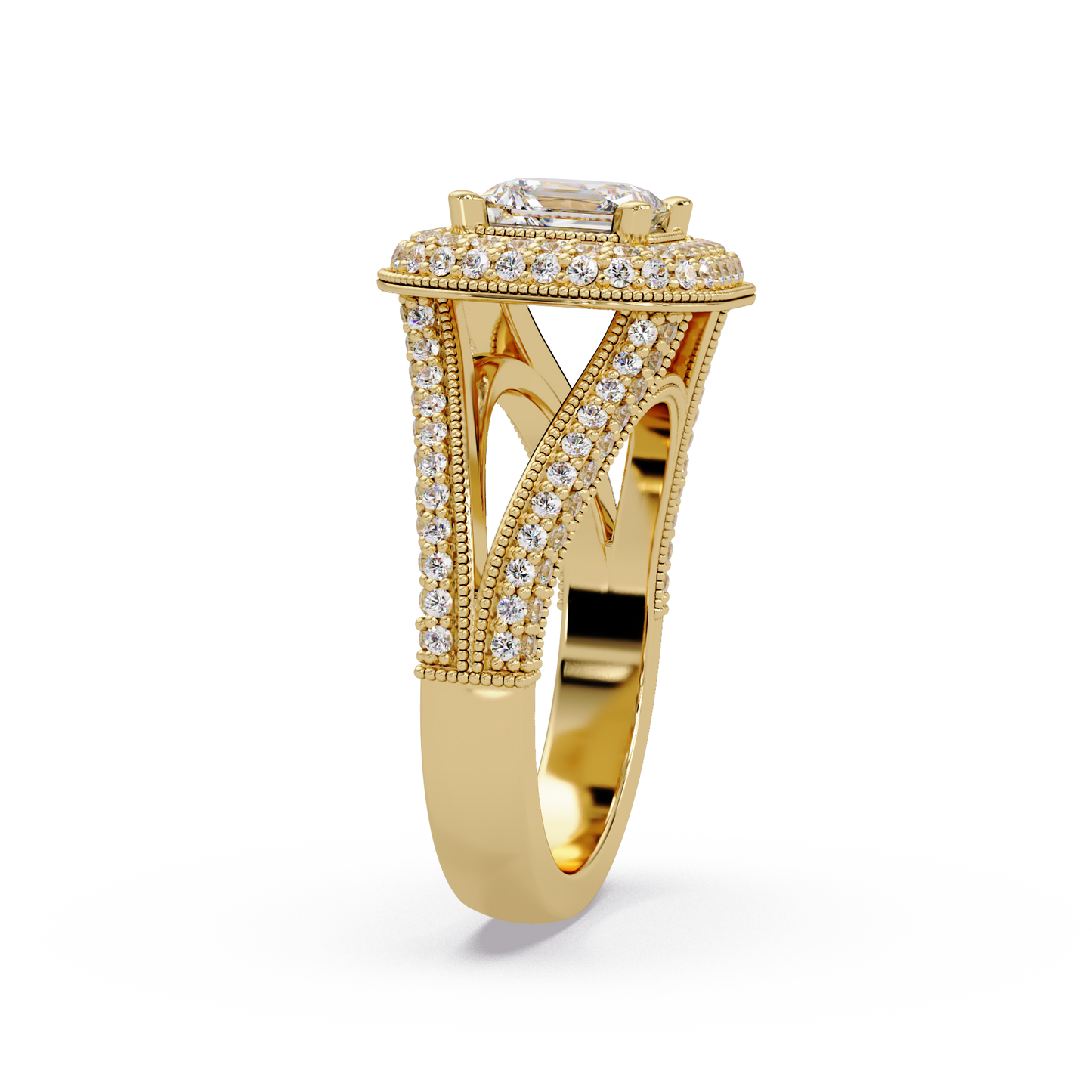 Princess Cut Lab Grown Diamond Double Halo Vintage Ring - HIGHCARAT DIAMONDS