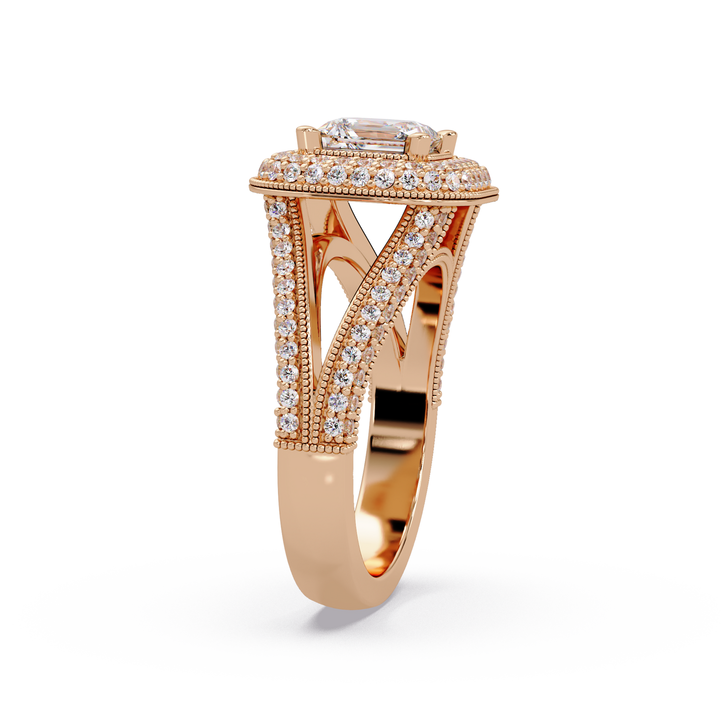 Princess Cut Lab Grown Diamond Double Halo Vintage Ring - HIGHCARAT DIAMONDS