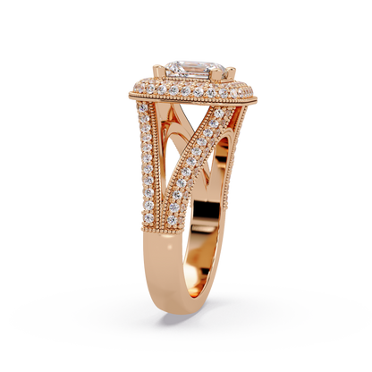Princess Cut Lab Grown Diamond Double Halo Vintage Ring - HIGHCARAT DIAMONDS