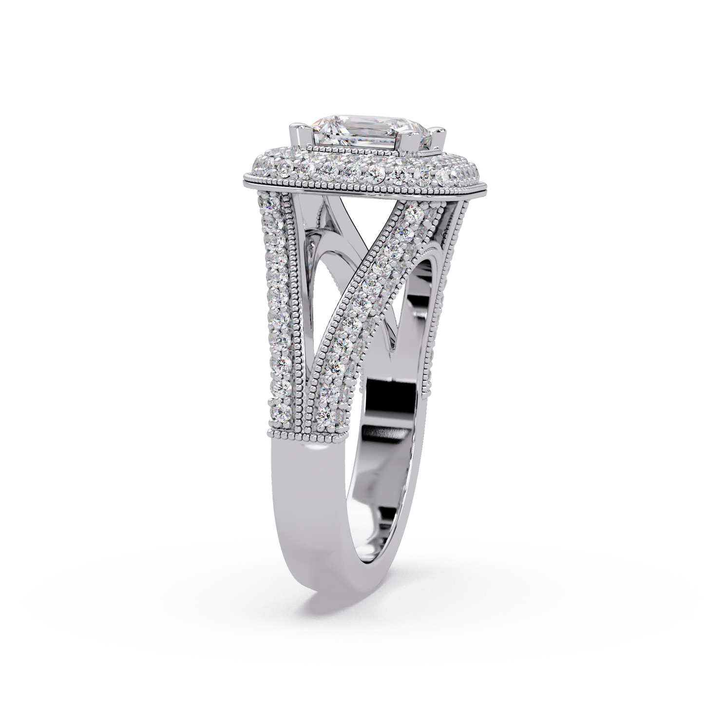 Princess Cut Lab Grown Diamond Double Halo Vintage Ring - HIGHCARAT DIAMONDS