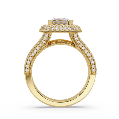 Princess Cut Lab Grown Diamond Double Halo Vintage Ring - HIGHCARAT DIAMONDS