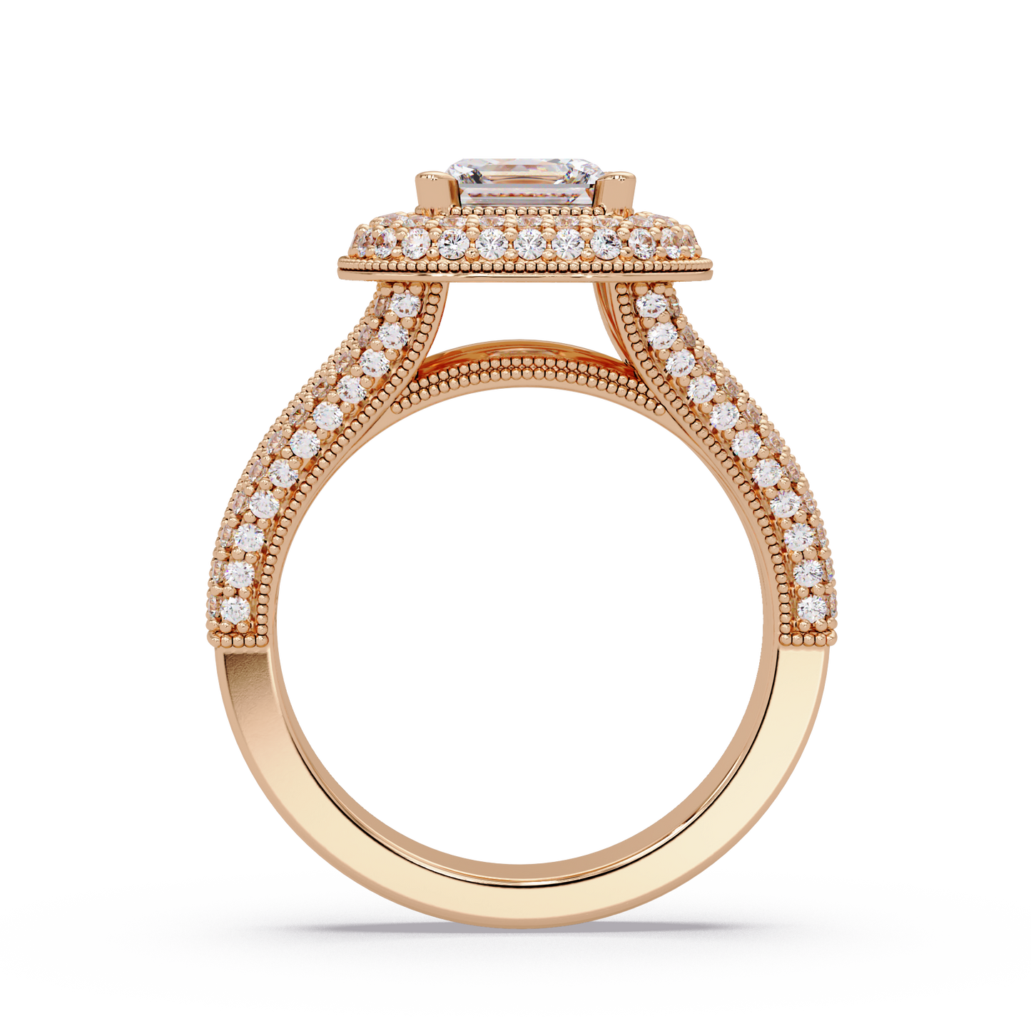 Princess Cut Lab Grown Diamond Double Halo Vintage Ring - HIGHCARAT DIAMONDS