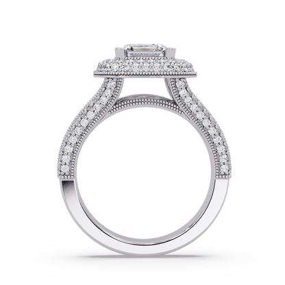 Princess Cut Lab Grown Diamond Double Halo Vintage Ring - HIGHCARAT DIAMONDS