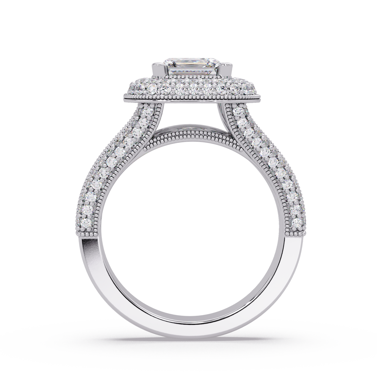 Princess Cut Lab Grown Diamond Double Halo Vintage Ring - HIGHCARAT DIAMONDS