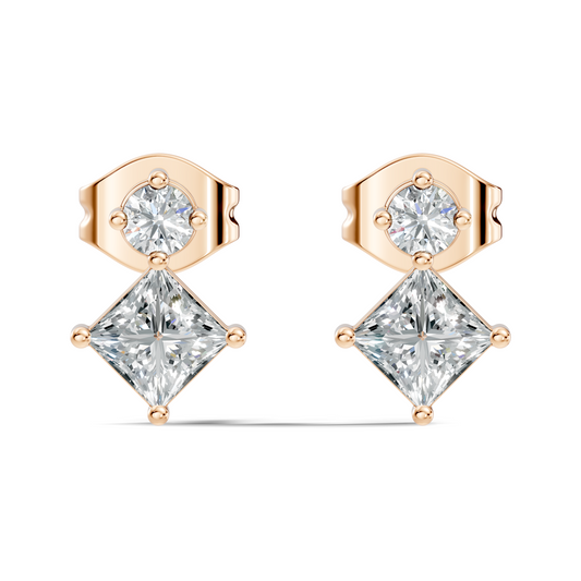 Princess & Round Shape Natural And Lab Grown Diamond 14k Solid Gold Classic Studs Diamond Earrings - HIGHCARAT DIAMONDS