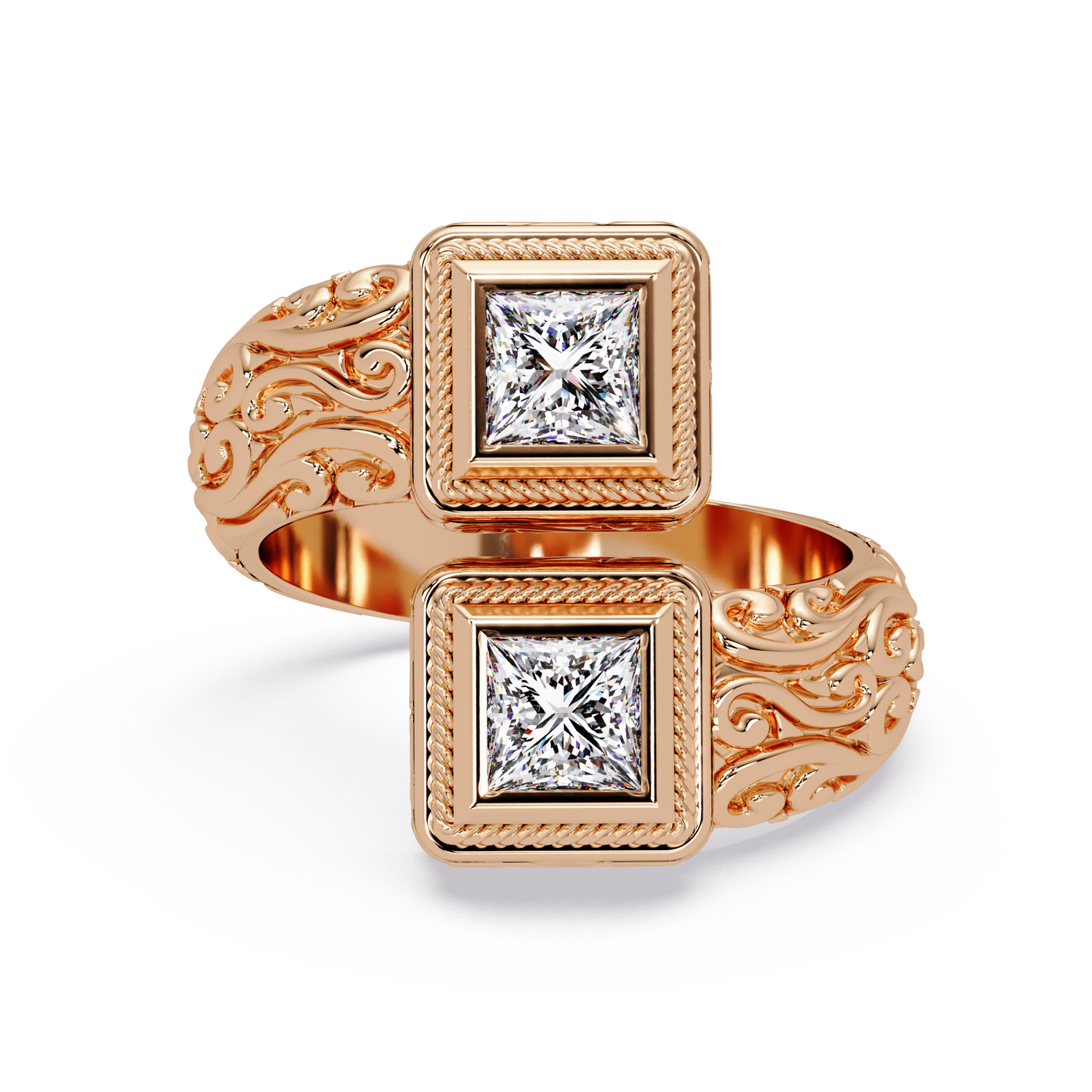 Princess Cut Lab Grown Diamond Dual Square Open Ring - HIGHCARAT DIAMONDS
