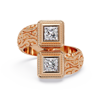 Princess Cut Lab Grown Diamond Dual Square Open Ring - HIGHCARAT DIAMONDS