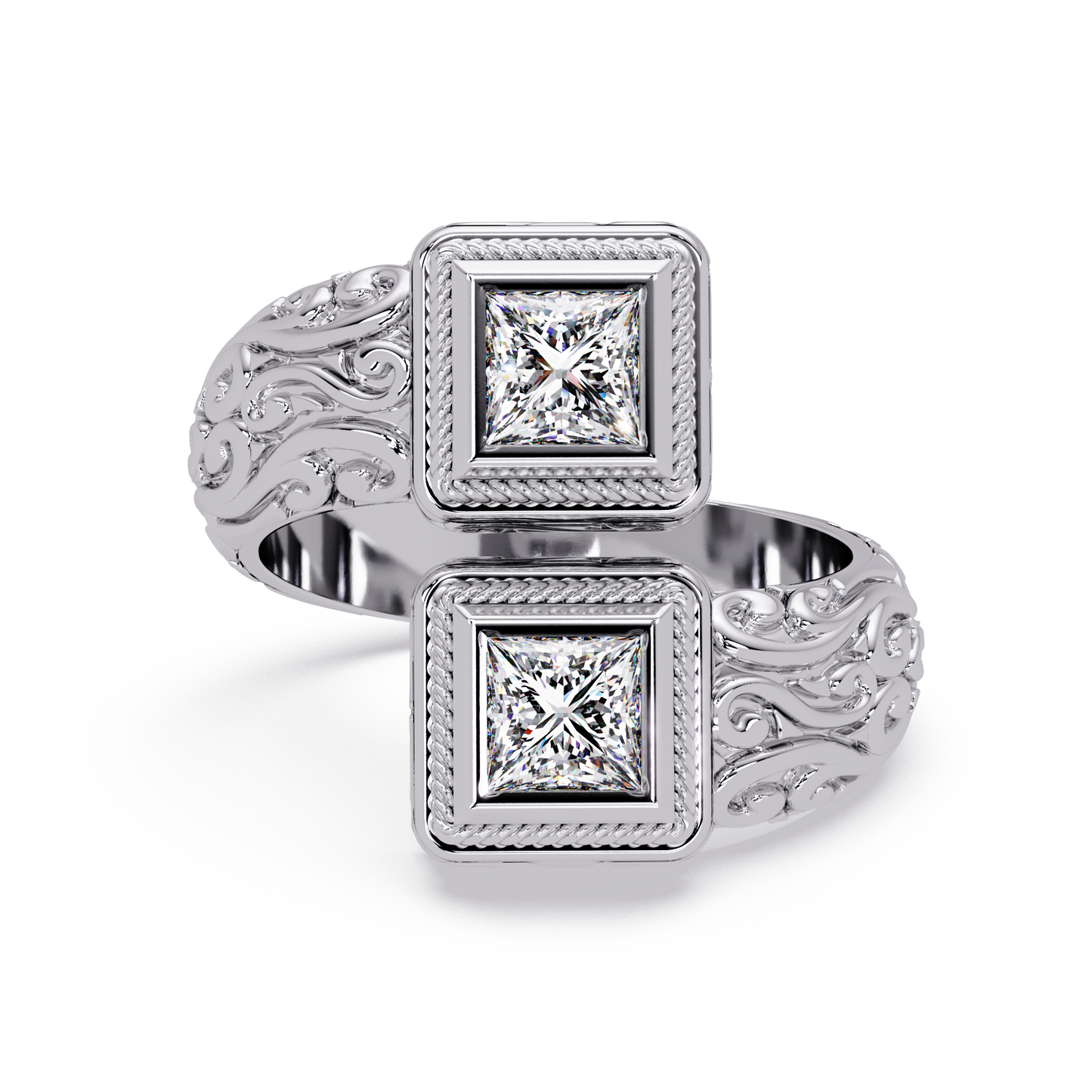 Princess Cut Lab Grown Diamond Dual Square Open Ring - HIGHCARAT DIAMONDS