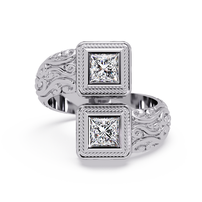 Princess Cut Lab Grown Diamond Dual Square Open Ring - HIGHCARAT DIAMONDS