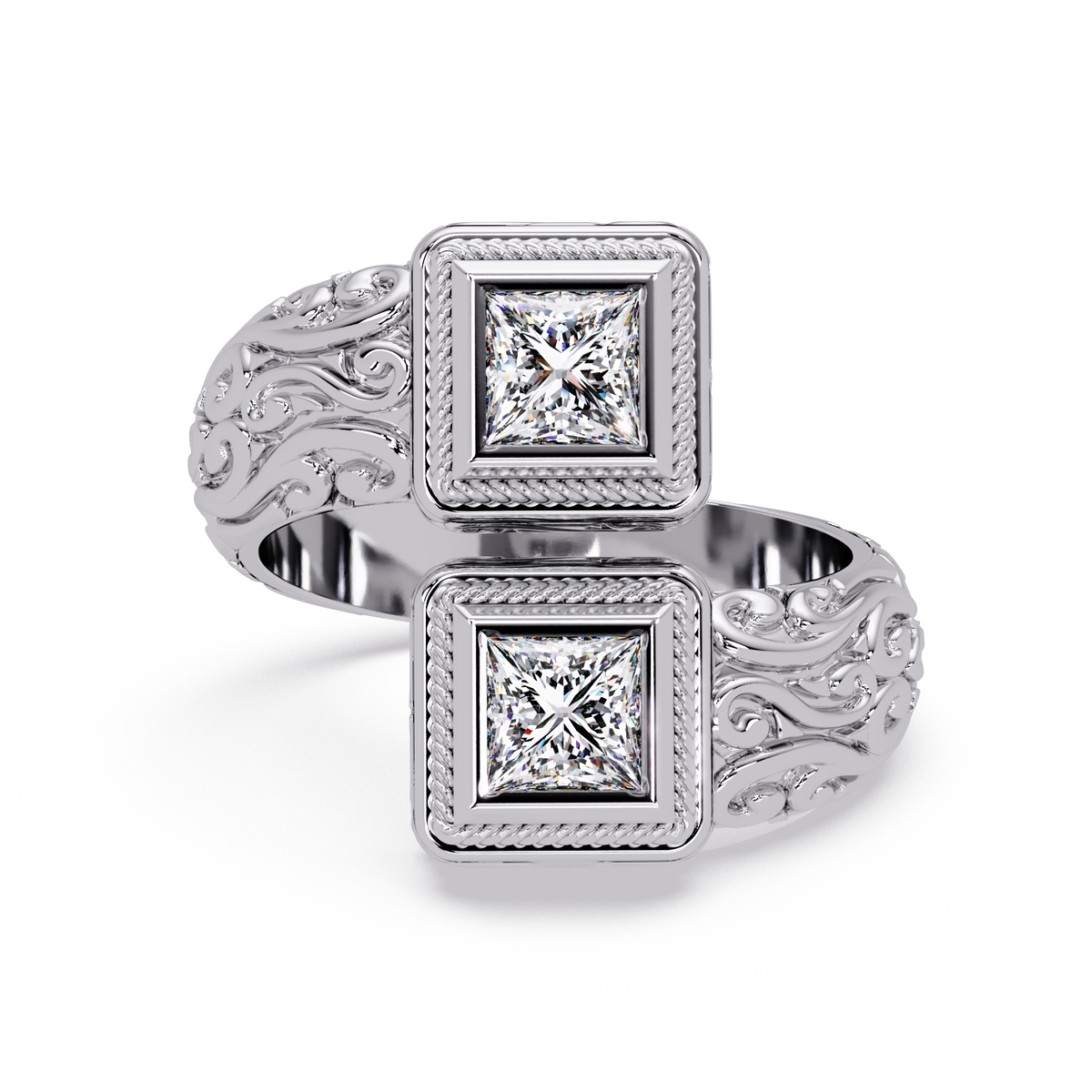 Princess Cut Lab Grown Diamond Dual Square Open Ring - HIGHCARAT DIAMONDS