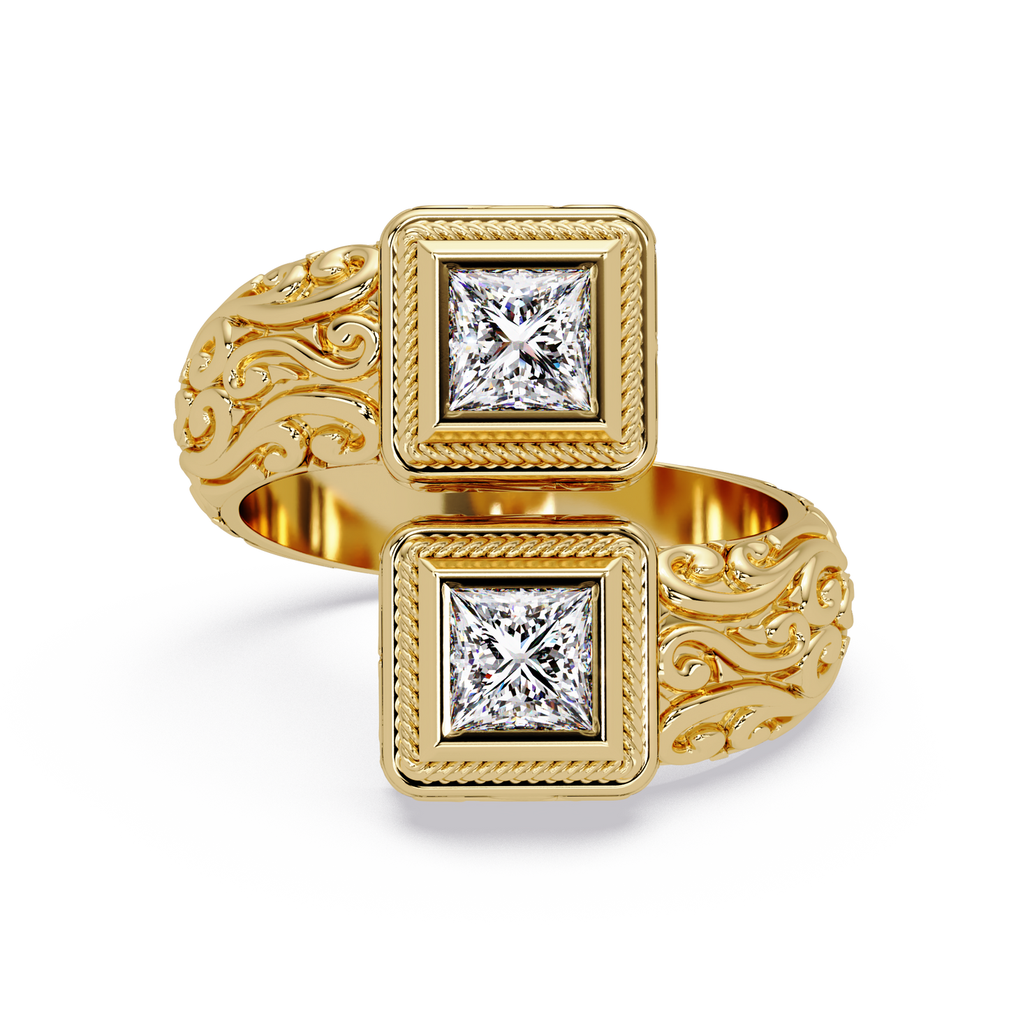 Princess Cut Lab Grown Diamond Dual Square Open Ring - HIGHCARAT DIAMONDS
