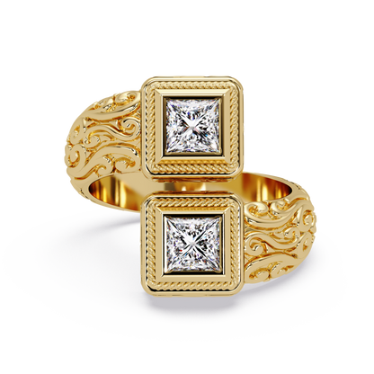 Princess Cut Lab Grown Diamond Dual Square Open Ring - HIGHCARAT DIAMONDS