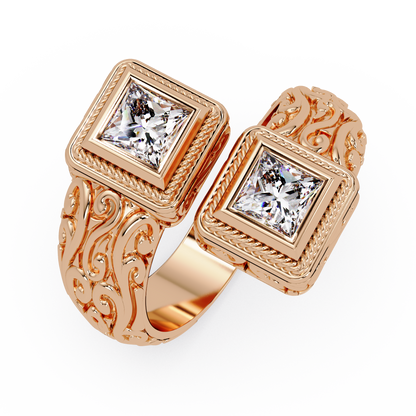 Princess Cut Lab Grown Diamond Dual Square Open Ring - HIGHCARAT DIAMONDS
