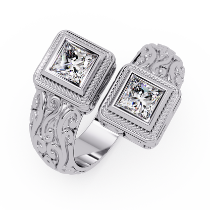 Princess Cut Lab Grown Diamond Dual Square Open Ring - HIGHCARAT DIAMONDS