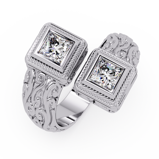 Princess Cut Lab Grown Diamond Dual Square Open Ring - HIGHCARAT DIAMONDS