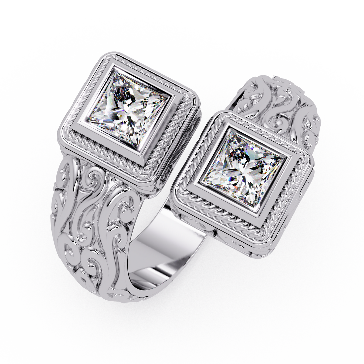 Princess Cut Lab Grown Diamond Dual Square Open Ring - HIGHCARAT DIAMONDS
