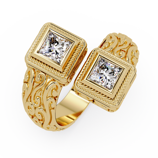 Princess Cut Lab Grown Diamond Dual Square Open Ring - HIGHCARAT DIAMONDS