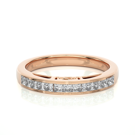 Labgrown Princess Cut Gold Half Eternity Band Ring 14K Solid Gold Stackable Band for Women's - HIGHCARAT DIAMONDS