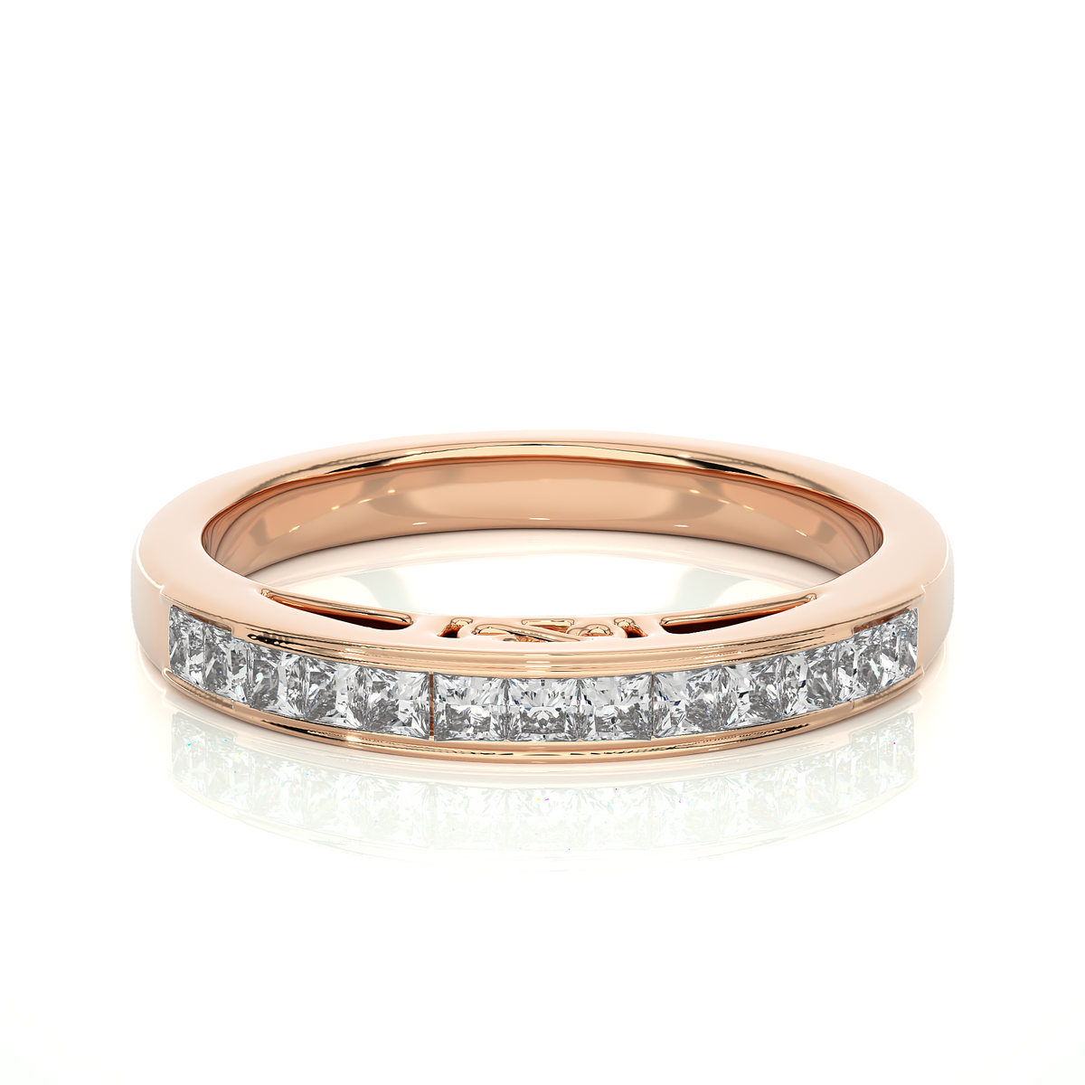Labgrown Princess Cut Gold Half Eternity Band Ring 14K Solid Gold Stackable Band for Women's - HIGHCARAT DIAMONDS