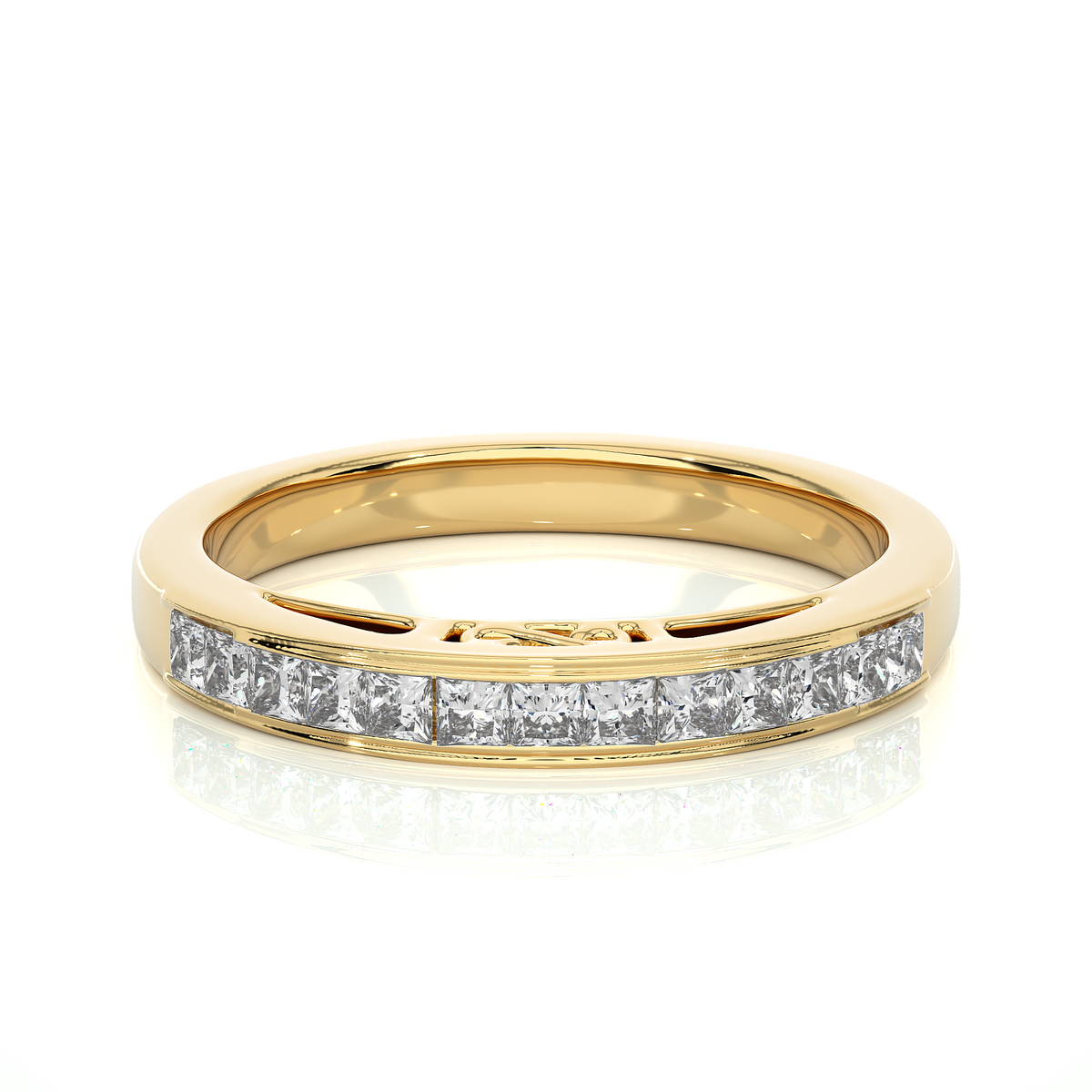 Labgrown Princess Cut Gold Half Eternity Band Ring 14K Solid Gold Stackable Band for Women's - HIGHCARAT DIAMONDS