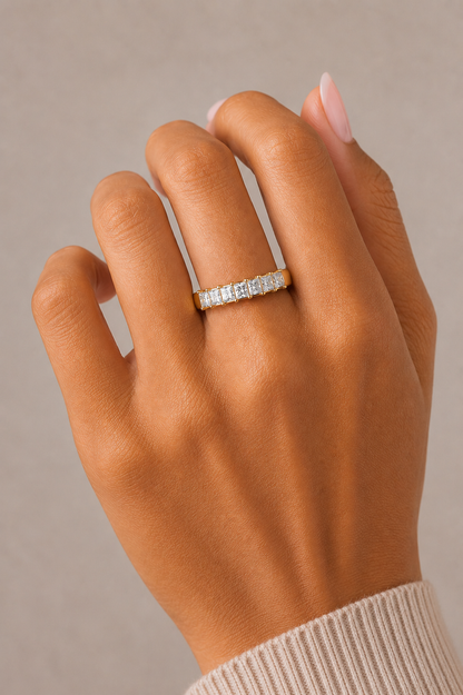 Princess Cut Half Eternity Band In 14K Solid Gold In Lab grown And Natural Diamonds - HIGHCARAT DIAMONDS