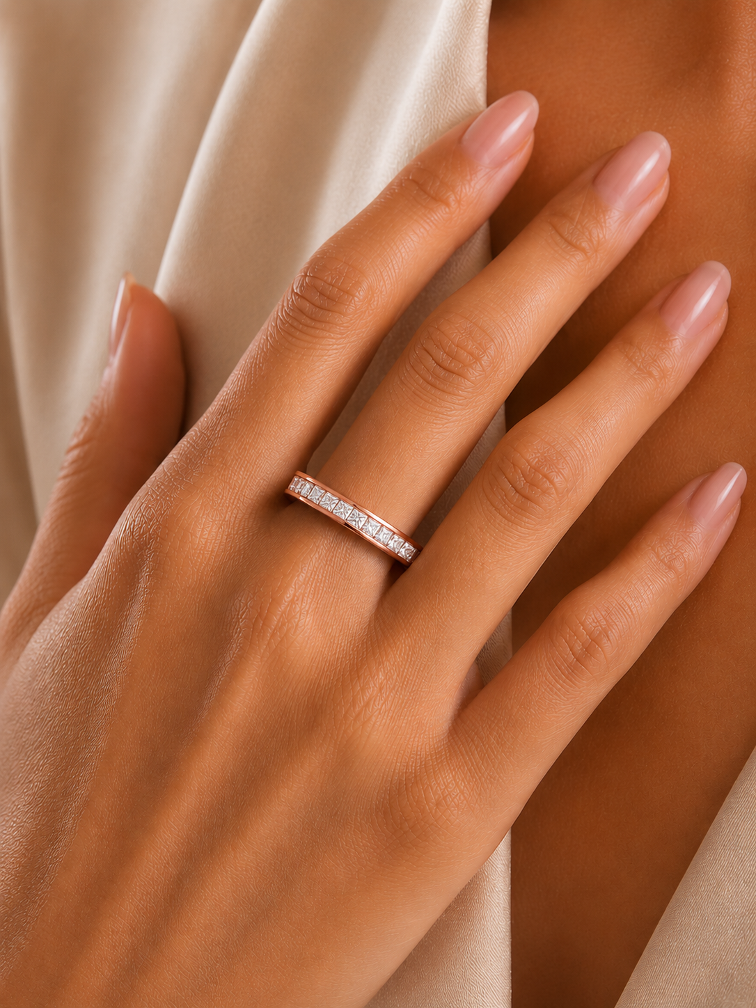 Labgrown Princess Cut Gold Half Eternity Band Ring 14K Solid Gold Stackable Band for Women's - HIGHCARAT DIAMONDS