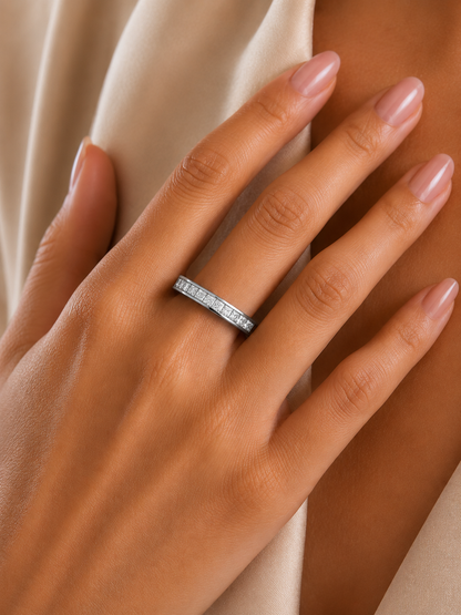Labgrown Princess Cut Gold Half Eternity Band Ring 14K Solid Gold Stackable Band for Women's - HIGHCARAT DIAMONDS