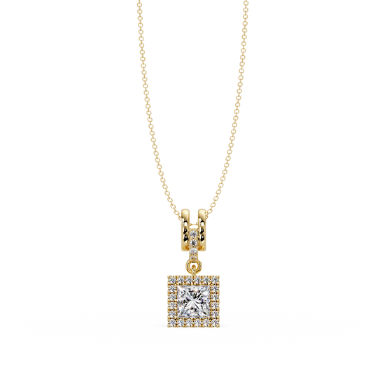 Princess Cut Lab Grown Diamond Halo Pendant - HIGHCARAT DIAMONDS