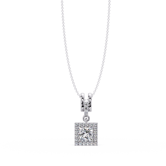 Princess Cut Lab Grown Diamond Halo Pendant - HIGHCARAT DIAMONDS