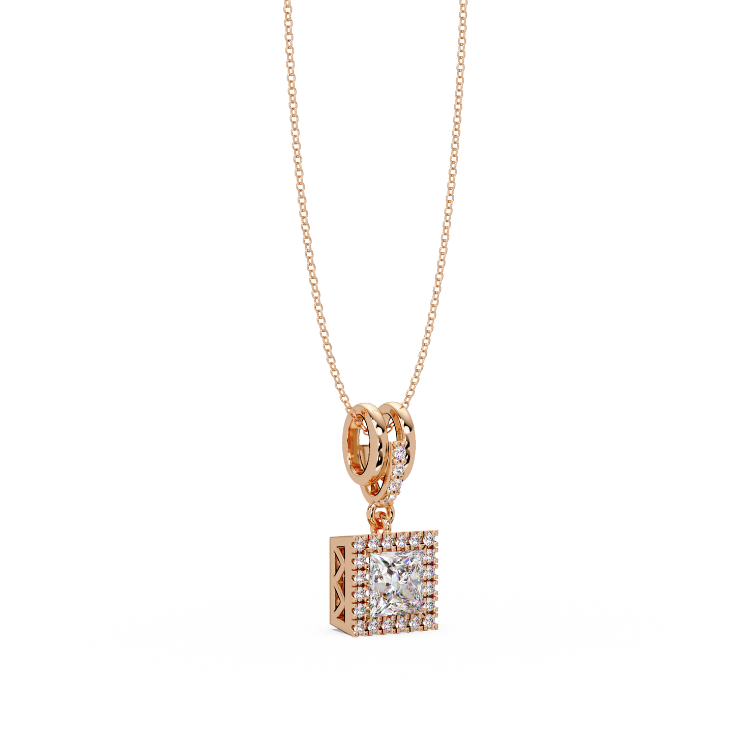 Princess Cut Lab Grown Diamond Halo Pendant - HIGHCARAT DIAMONDS