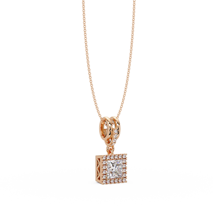Princess Cut Lab Grown Diamond Halo Pendant - HIGHCARAT DIAMONDS