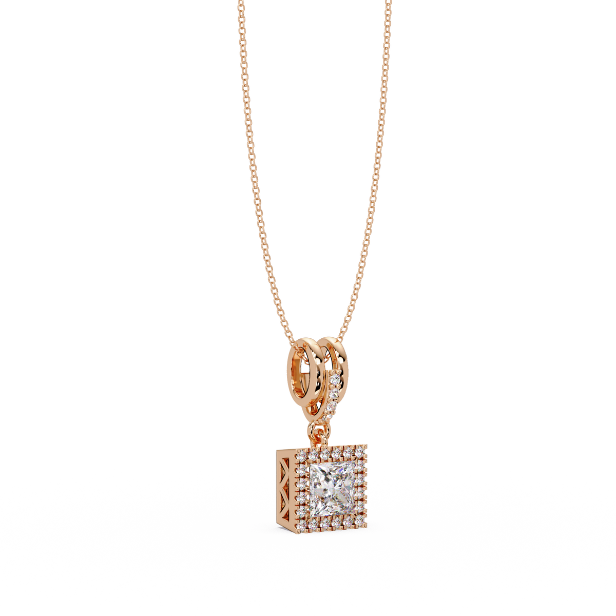 Princess Cut Lab Grown Diamond Halo Pendant - HIGHCARAT DIAMONDS