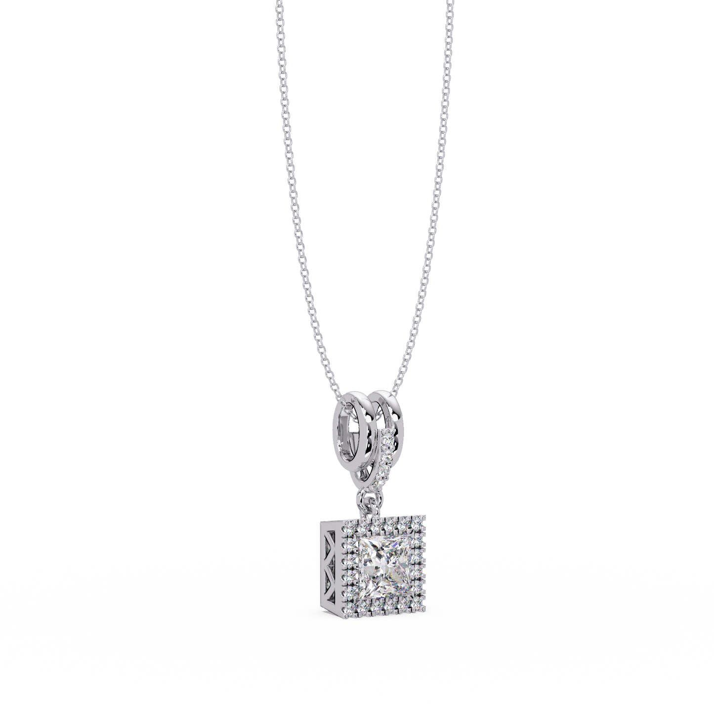 Princess Cut Lab Grown Diamond Halo Pendant - HIGHCARAT DIAMONDS
