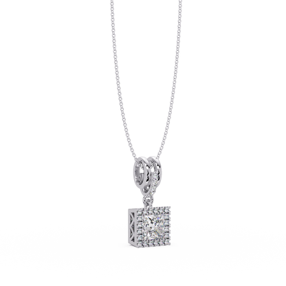 Princess Cut Lab Grown Diamond Halo Pendant - HIGHCARAT DIAMONDS