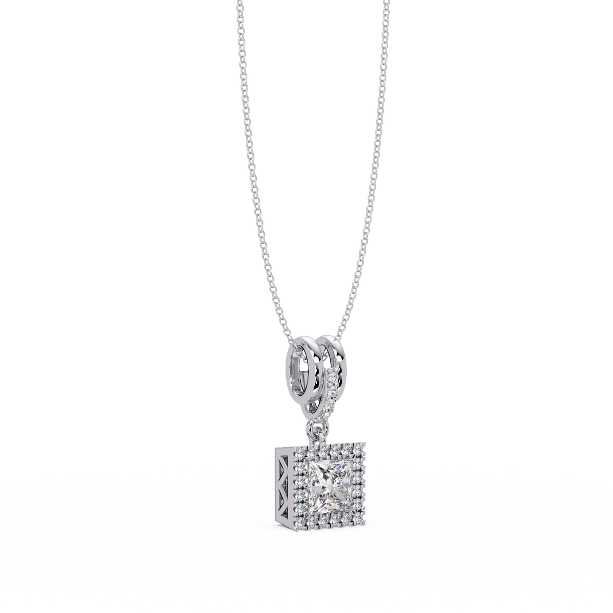 Princess Cut Lab Grown Diamond Halo Pendant - HIGHCARAT DIAMONDS