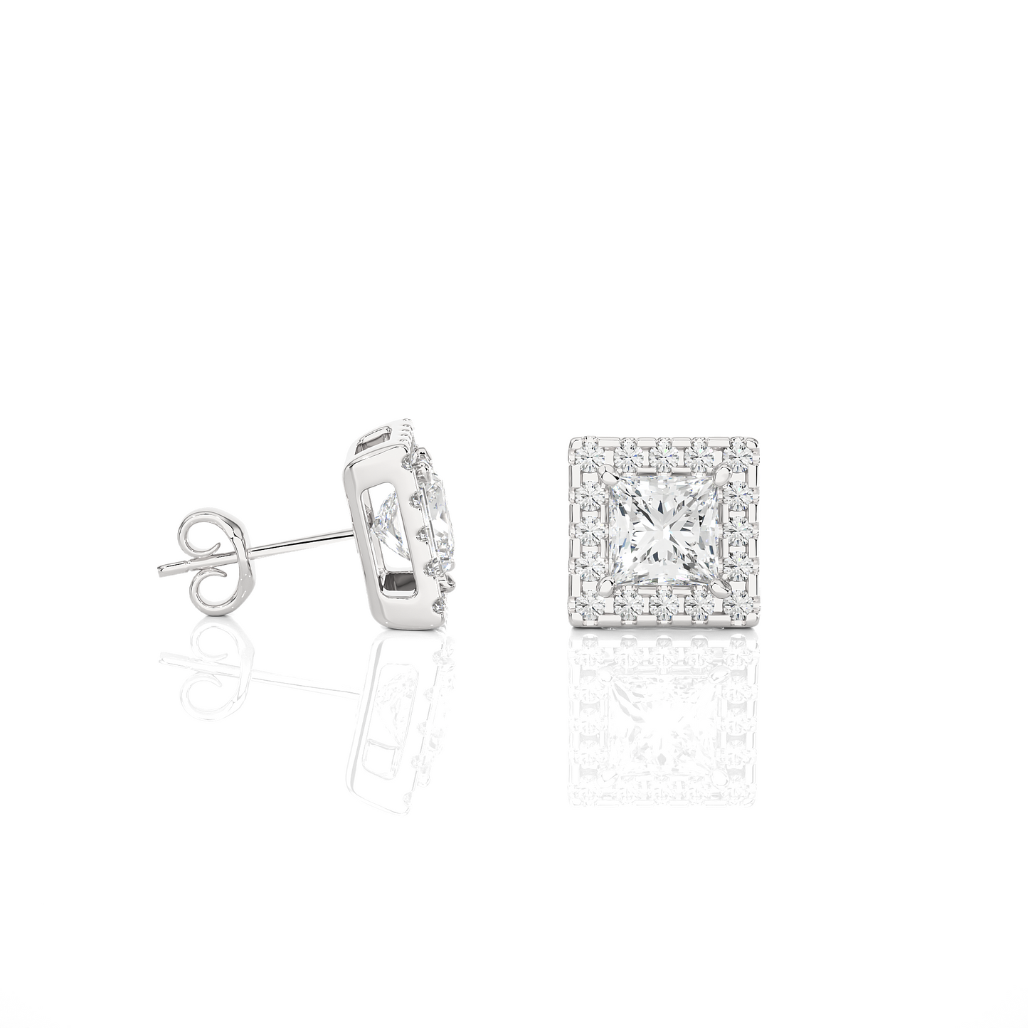 Princess Cut Diamond Stud Earrings Lab Grown Wedding Studs Halo Earring Gift for Women's - HIGHCARAT DIAMONDS